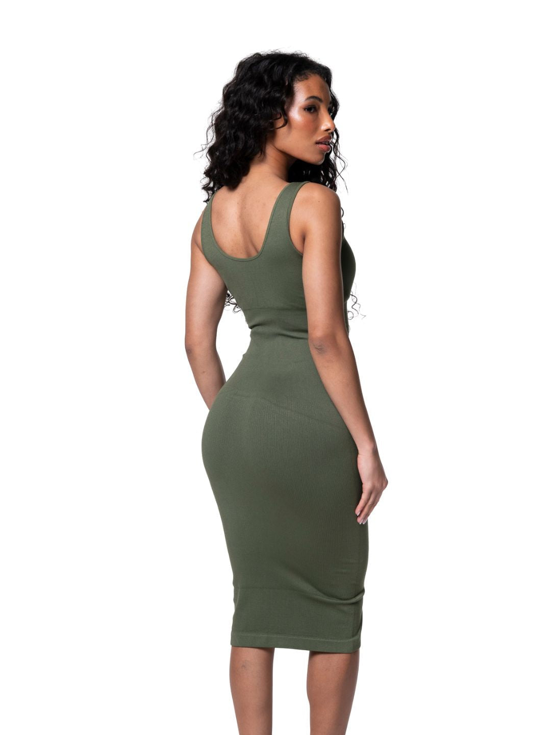 Deep V-Neck Seamless Midi Dress